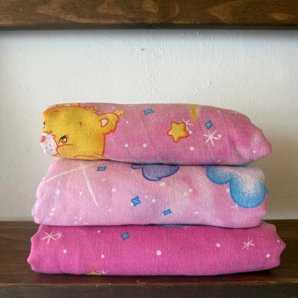 3pc Vintage Care Bears Twin Sheets 2 Flat 1 Fitted Pink Franco Rainbow
